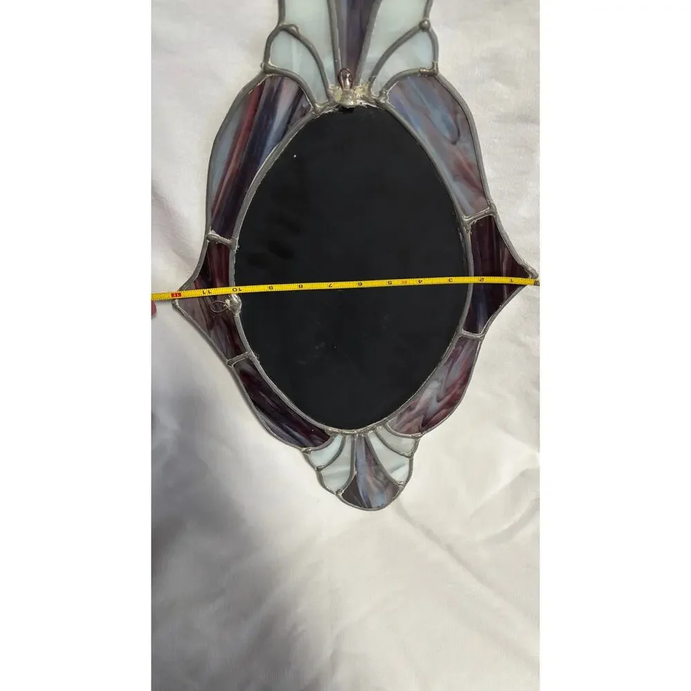 Vintage Stained Glass Mirror Handcrafted Oval READ